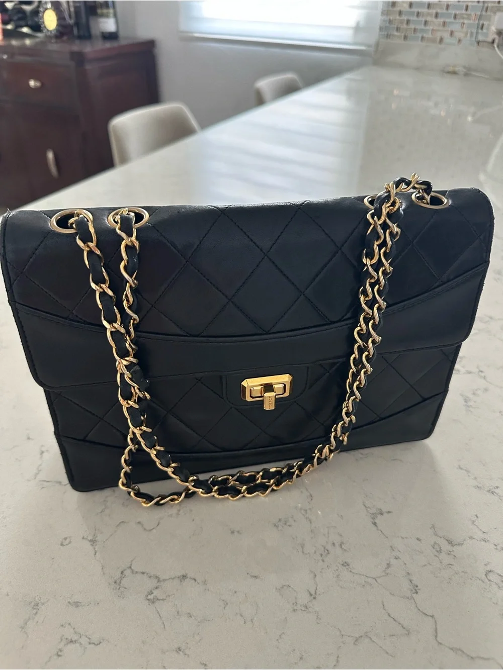 Authentic vintage Chanel Classic Quilted Black Shoulder Bag with Gold Chain